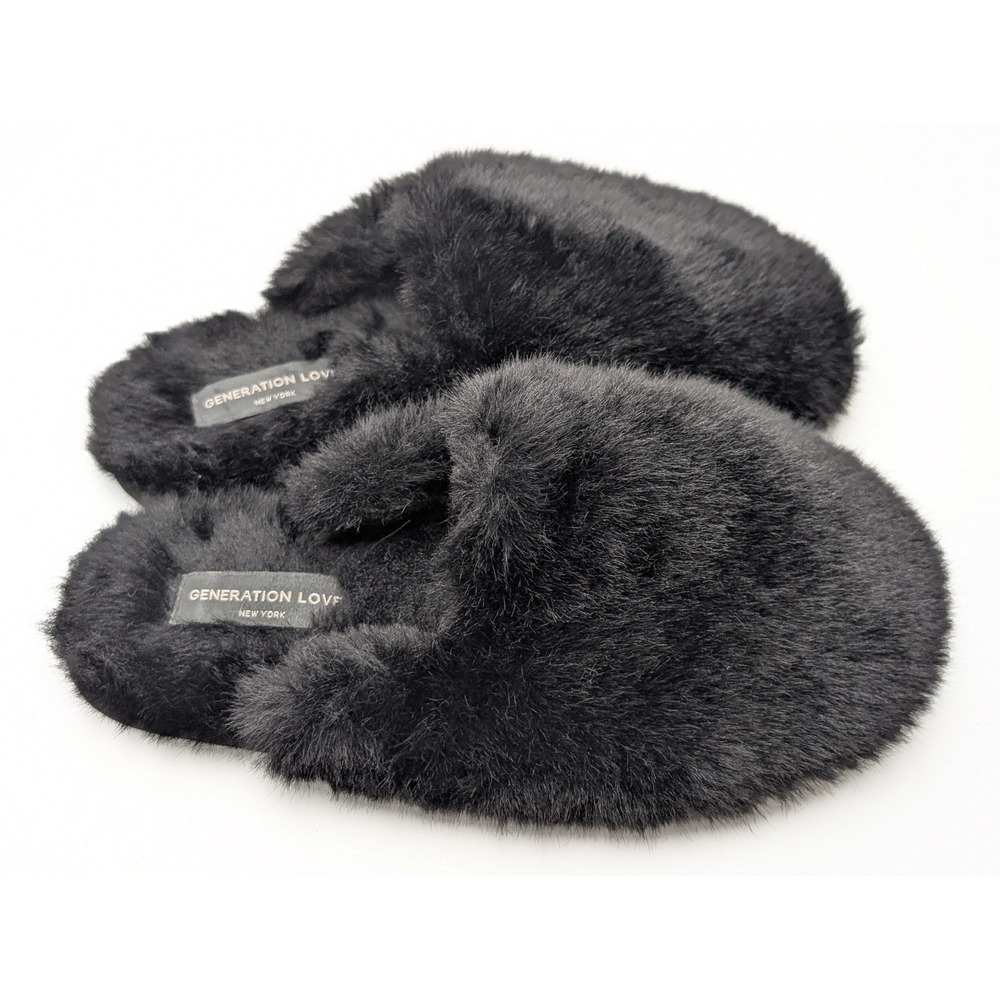 Generation Love Black Fuzzy Slippers